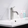 Brushed stainless steel monobloc bathroom wash basin mixer tap - Image 3